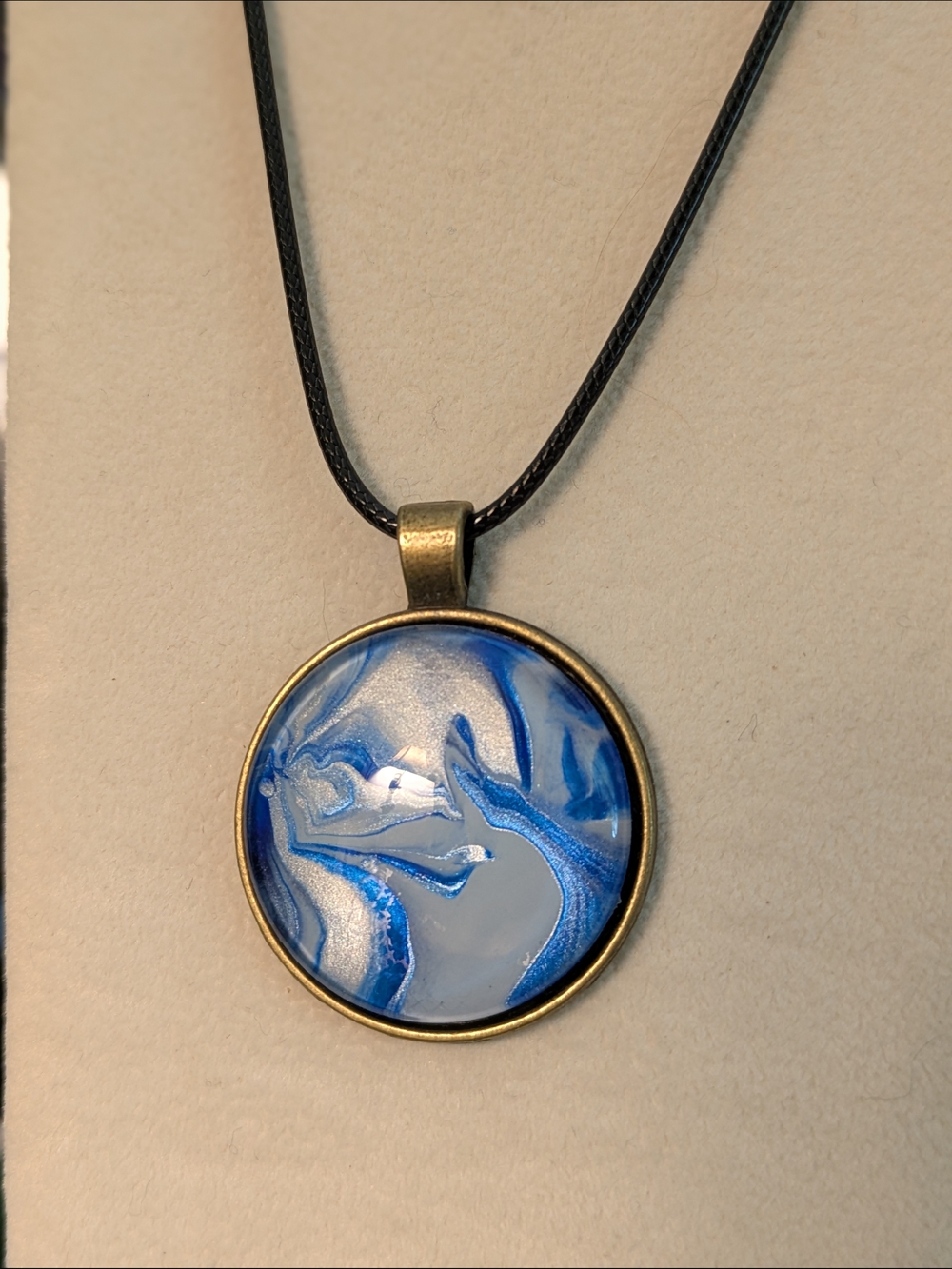 Hand Painted Blue Swirl Glass Pendant Necklace for Women